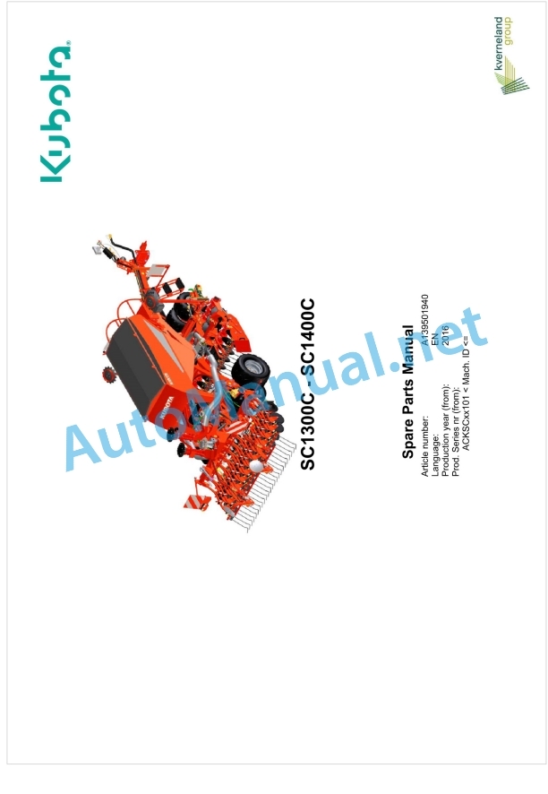 Kubota SC1300C, SC1400C Parts Manual PDF 1 Kubota SC1300C, SC1400C Parts Manual PDF