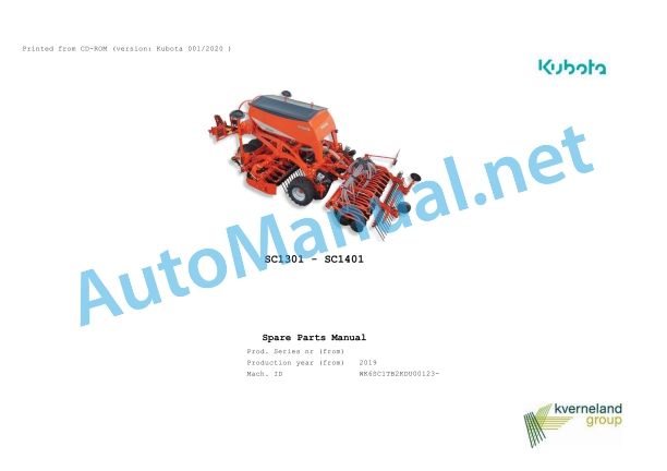 Kubota SC1301, SC1401 Parts Manual PDF 1 Kubota SC1301, SC1401 Parts Manual PDF