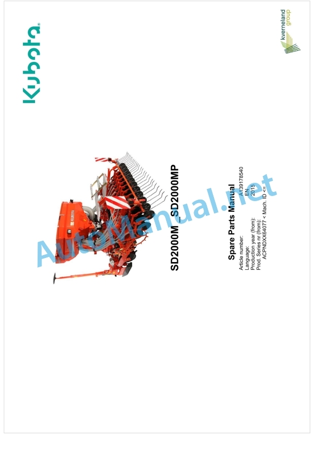Kubota SD2000M, SD2000MP Parts Manual PDF 1 Kubota SD2000M, SD2000MP Parts Manual PDF