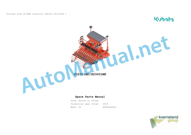 Kubota SD2001MP, SD3001MP Parts Manual PDF 1 Kubota SD2001MP, SD3001MP Parts Manual PDF