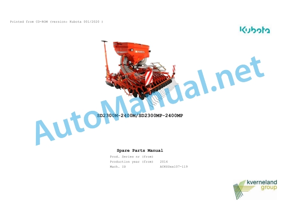 Kubota SD2300M-2400M, SD2300MP-2400MP Parts Manual PDF 1 Kubota SD2300M-2400M, SD2300MP-2400MP Parts Manual PDF