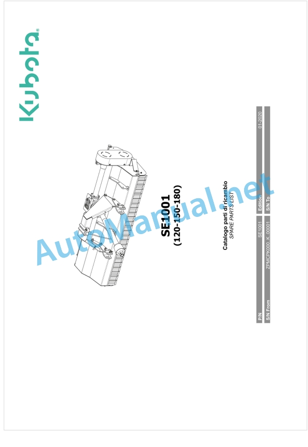 Kubota SE1001-120, SE1001-150, SE1001-180 Parts Manual PDF 1 Kubota SE1001-120, SE1001-150, SE1001-180 Parts Manual PDF