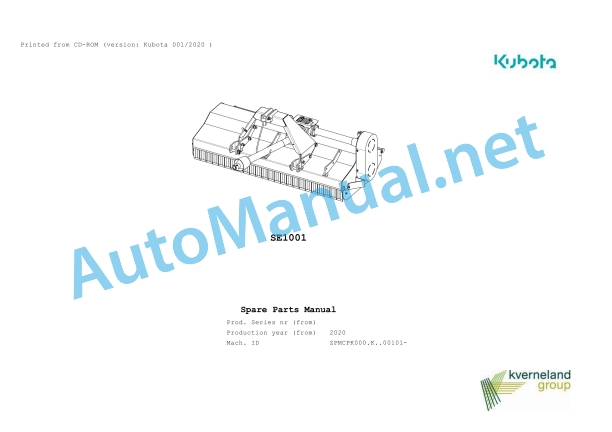 Kubota SE1001 Parts Manual PDF 1 Kubota SE1001 Parts Manual PDF