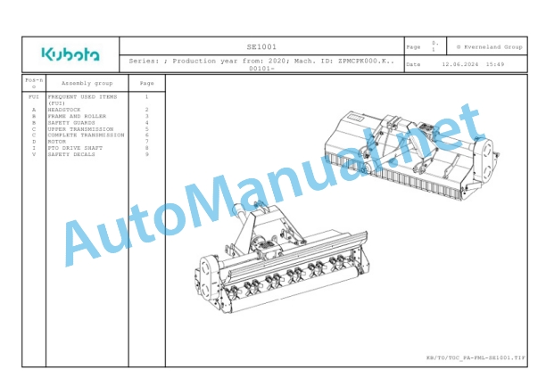 Kubota SE1001 Parts Manual PDF 2 Kubota SE1001 Parts Manual PDF-2