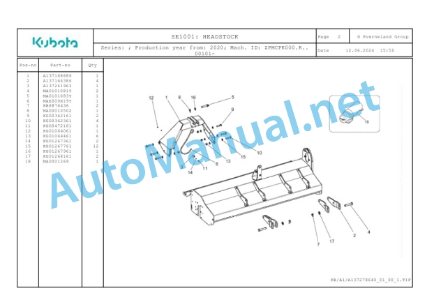 Kubota SE1001 Parts Manual PDF 3 Kubota SE1001 Parts Manual PDF-3