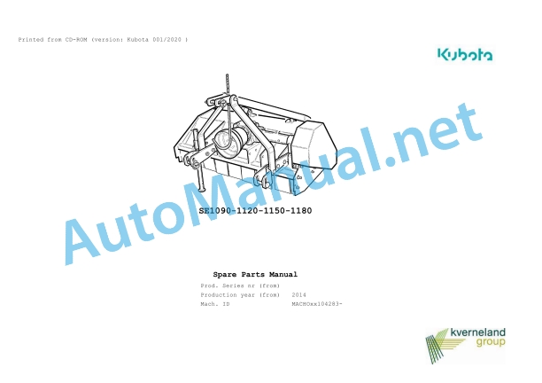Kubota SE1090-1120-1150-1180 Parts Manual PDF 1 Kubota SE1090-1120-1150-1180 Parts Manual PDF