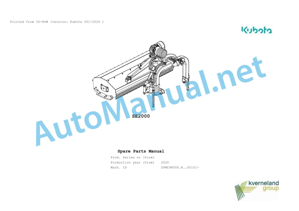 Kubota SE2000 Parts Manual PDF 1 Kubota SE2000 Parts Manual PDF