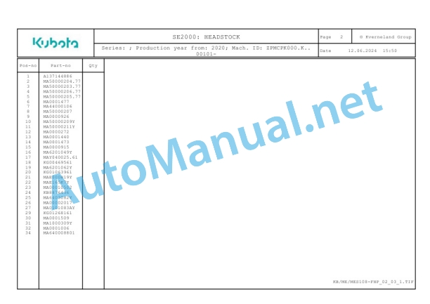 Kubota SE2000 Parts Manual PDF 2 Kubota SE2000 Parts Manual PDF-2