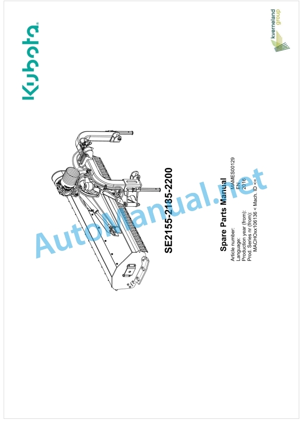 Kubota SE2155, SE2185, SE2200 Parts Manual PDF 1 Kubota SE2155, SE2185, SE2200 Parts Manual PDF