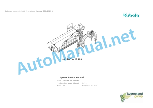 Kubota SE2200P-2230P Parts Manual PDF 1 Kubota SE2200P-2230P Parts Manual PDF