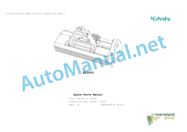 Kubota SE3000 Parts Manual PDF 1 Kubota SE3000 Parts Manual PDF