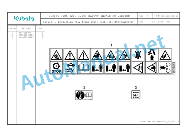 Kubota SE3155-3185-3200-3230 Parts Manual PDF 5 Kubota SE3155-3185-3200-3230 Parts Manual PDF-5