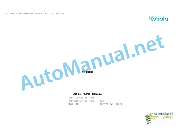 Kubota SE4000 Parts Manual PDF 1 Kubota SE4000 Parts Manual PDF