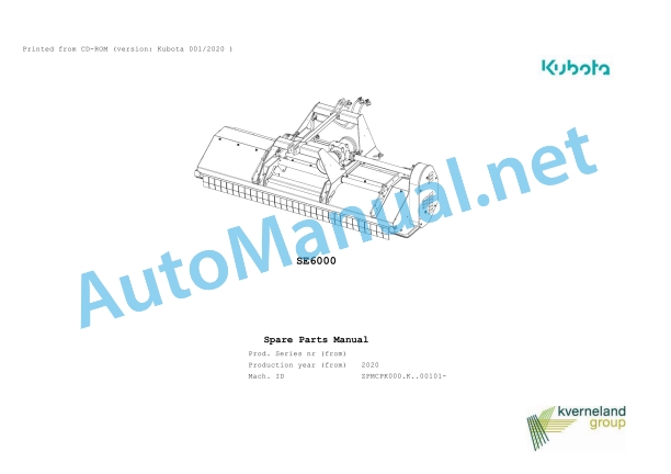 Kubota SE6000 Parts Manual PDF 1 Kubota SE6000 Parts Manual PDF