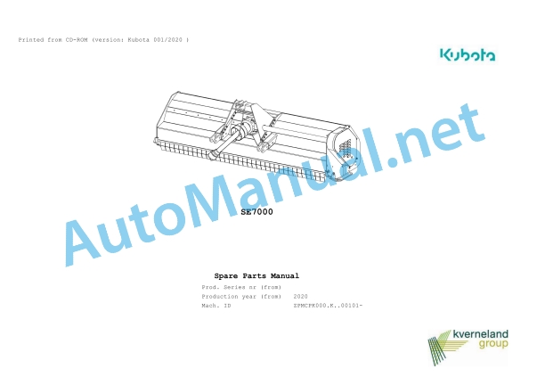Kubota SE7000 Parts Manual PDF 1 Kubota SE7000 Parts Manual PDF