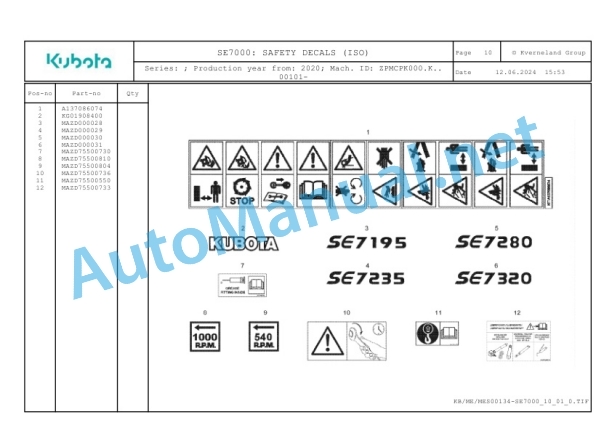 Kubota SE7000 Parts Manual PDF 5 Kubota SE7000 Parts Manual PDF-5