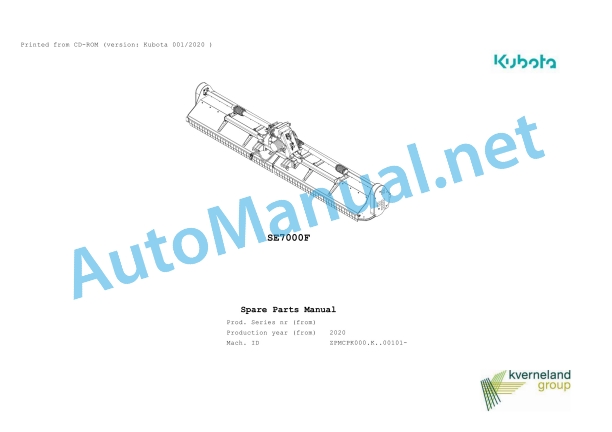 Kubota SE7000F Parts Manual PDF 1 Kubota SE7000F Parts Manual PDF