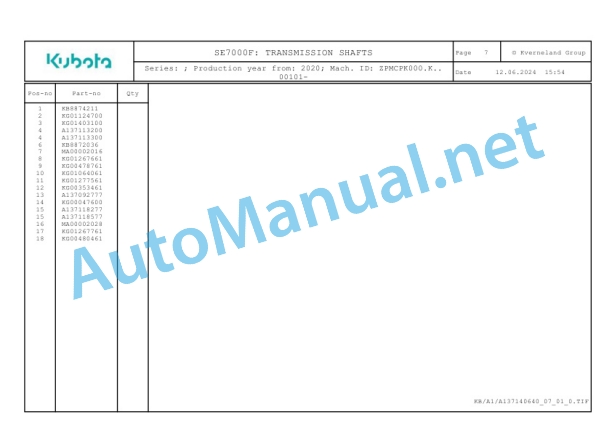 Kubota SE7000F Parts Manual PDF 3 Kubota SE7000F Parts Manual PDF-3