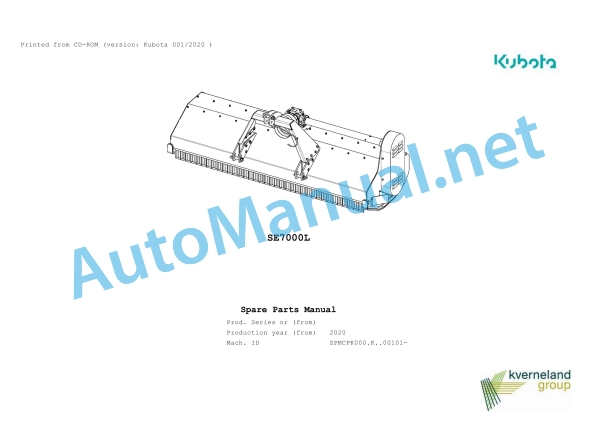 Kubota SE7000L Parts Manual PDF 1 Kubota SE7000L Parts Manual PDF