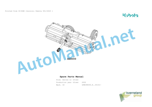 Kubota SE8000 Parts Manual PDF 1 Kubota SE8000 Parts Manual PDF
