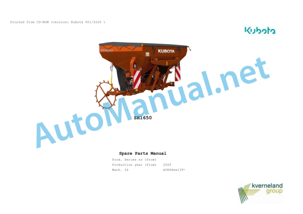 Kubota SH1650 Parts Manual PDF 1 Kubota SH1650 Parts Manual PDF