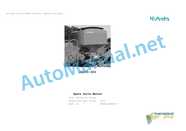 Kubota SH200-500 Parts Manual PDF 1 Kubota SH200-500 Parts Manual PDF