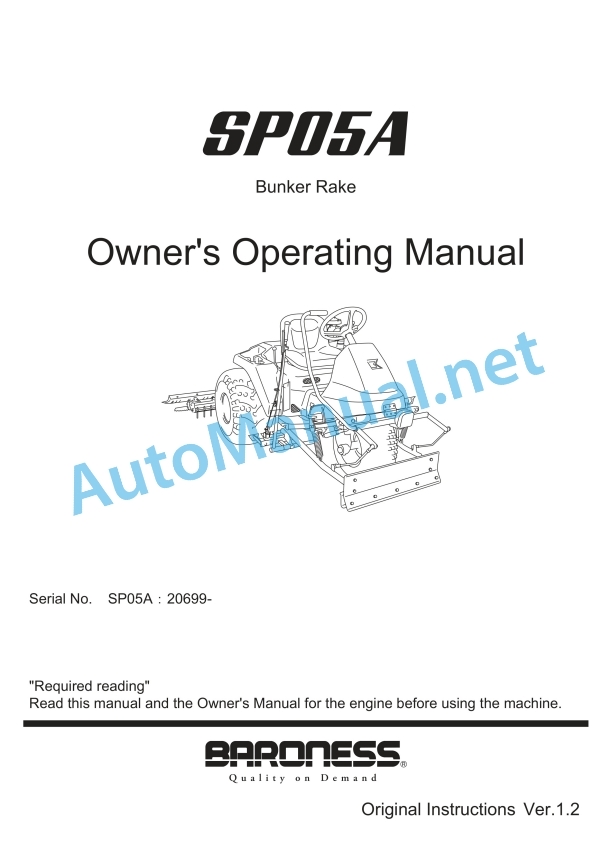 Kubota SP05A Bunker Rake Operators Manual PDF