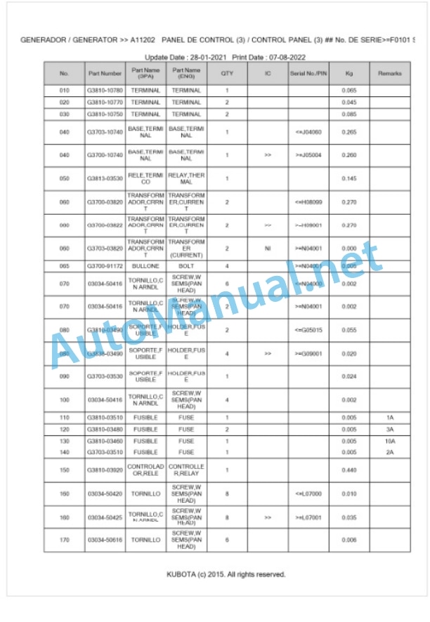 Kubota SQ-3170-STD-380 Parts Manual PDF BKIDA5102 5 Kubota SQ-3170-STD-380 Parts Manual PDF BKIDA5102-5