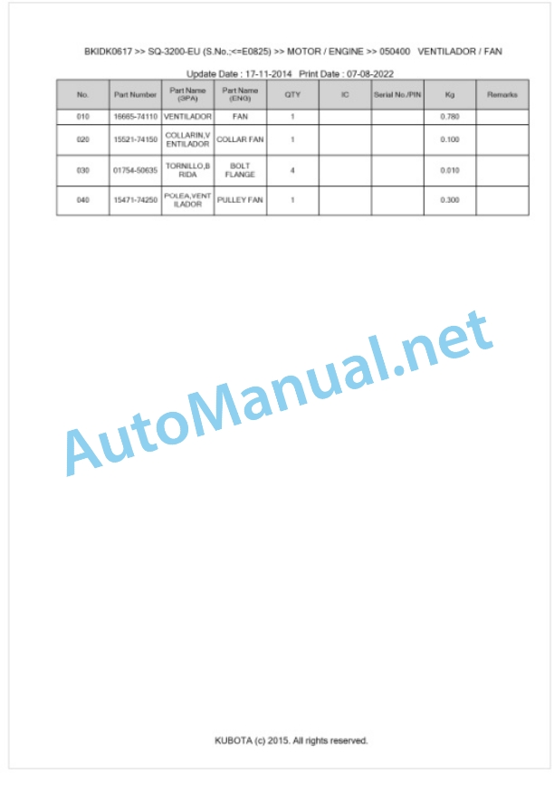 Kubota SQ-3200-EU Parts Manual PDF BKIDK0617 4 Kubota SQ-3200-EU Parts Manual PDF BKIDK0617-4