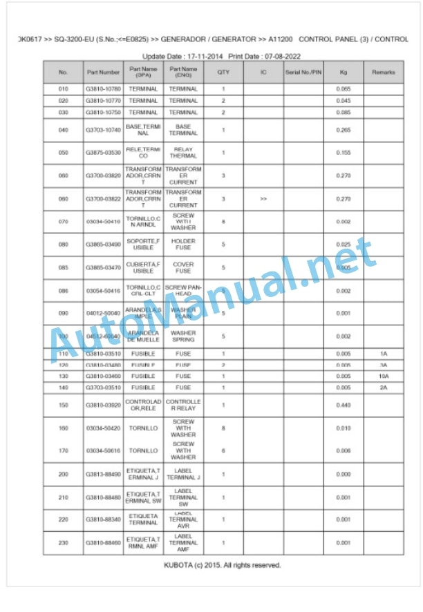 Kubota SQ-3200-EU Parts Manual PDF BKIDK0617 5 Kubota SQ-3200-EU Parts Manual PDF BKIDK0617-5