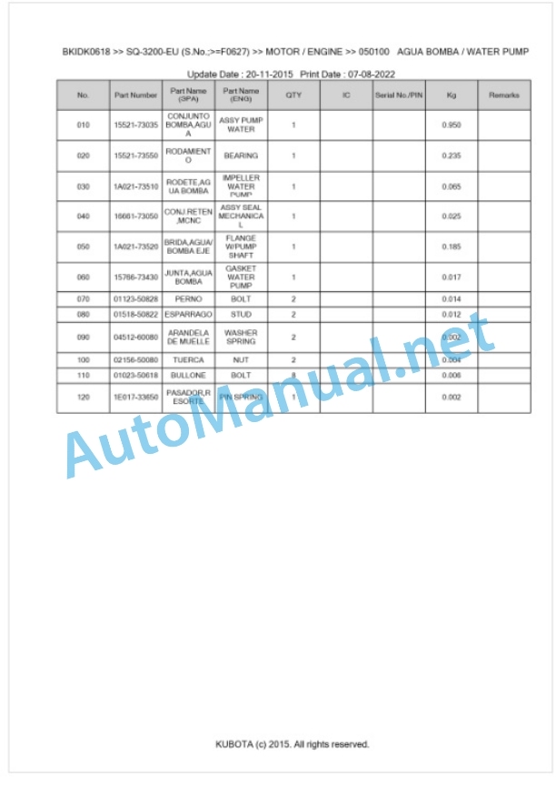 Kubota SQ-3200-EU Parts Manual PDF BKIDK0618 4 Kubota SQ-3200-EU Parts Manual PDF BKIDK0618-4