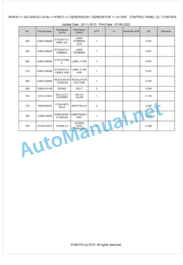 Kubota SQ-3200-EU Parts Manual PDF BKIDK0618 5 Kubota SQ-3200-EU Parts Manual PDF BKIDK0618-5