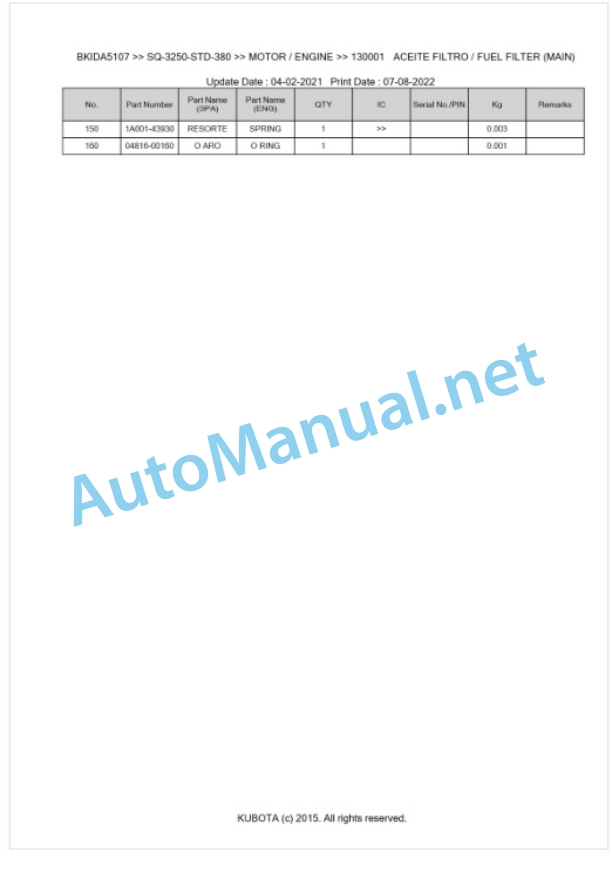 Kubota SQ-3250-STD-380 Parts Manual PDF BKIDA5107 3 Kubota SQ-3250-STD-380 Parts Manual PDF BKIDA5107-3