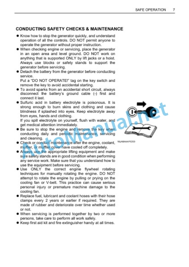Alternative view of Kubota SQ1120, SQ1150, SQ3140, SQ3200, SQ3300 Diesel Generator Operators Manual PDF