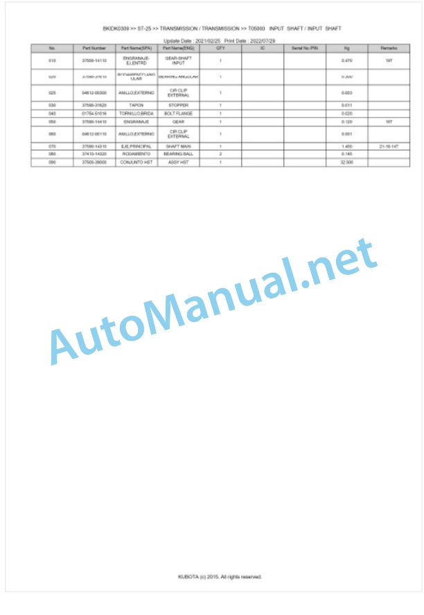 Kubota ST-25 Parts Manual PDF BKIDK0309 3 Kubota ST-25 Parts Manual PDF BKIDK0309-3