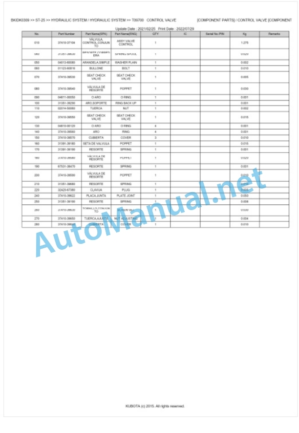 Kubota ST-25 Parts Manual PDF BKIDK0309 5 Kubota ST-25 Parts Manual PDF BKIDK0309-5