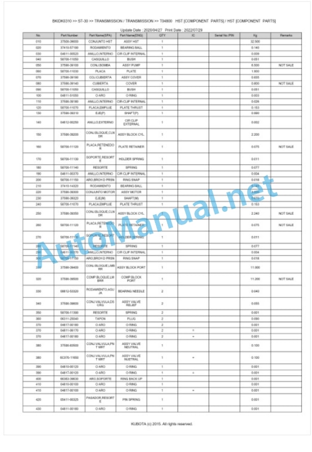 Kubota ST-30 Parts Manual PDF BKIDK0310 3 Kubota ST-30 Parts Manual PDF BKIDK0310-3