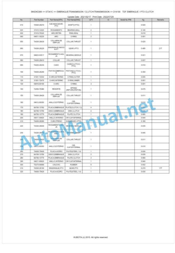 Kubota ST341, ST371, ST401 Parts Manual PDF BKIDK5306 3 Kubota ST341, ST371, ST401 Parts Manual PDF BKIDK5306-3