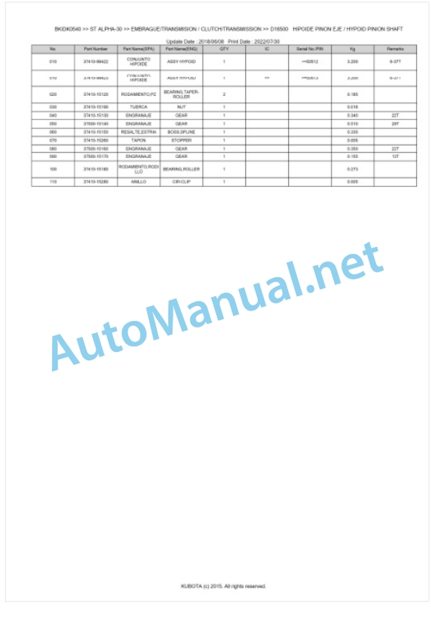 Kubota STa-30, STa-35 Parts Manual PDF BKIDK0540 3 Kubota STa-30, STa-35 Parts Manual PDF BKIDK0540-3