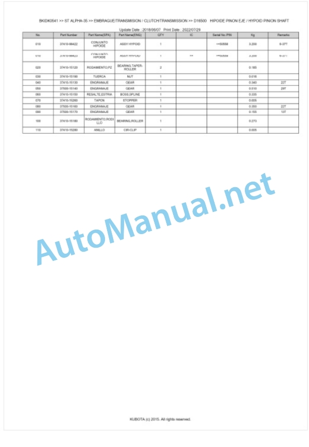 Kubota STa-30, STa-35 Parts Manual PDF BKIDK0541 3 Kubota STa-30, STa-35 Parts Manual PDF BKIDK0541-3