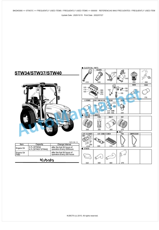 Kubota STW34, STW37, STW40 Parts Manual PDF BKIDK5080 1 Kubota STW34, STW37, STW40 Parts Manual PDF BKIDK5080