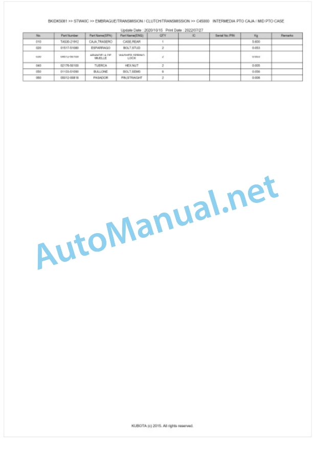 Kubota STW34, STW37, STW40 Parts Manual PDF BKIDK5081 3 Kubota STW34, STW37, STW40 Parts Manual PDF BKIDK5081-3