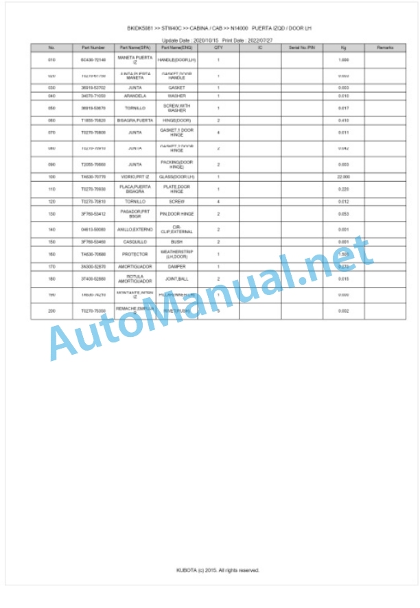 Kubota STW34, STW37, STW40 Parts Manual PDF BKIDK5081 5 Kubota STW34, STW37, STW40 Parts Manual PDF BKIDK5081-5