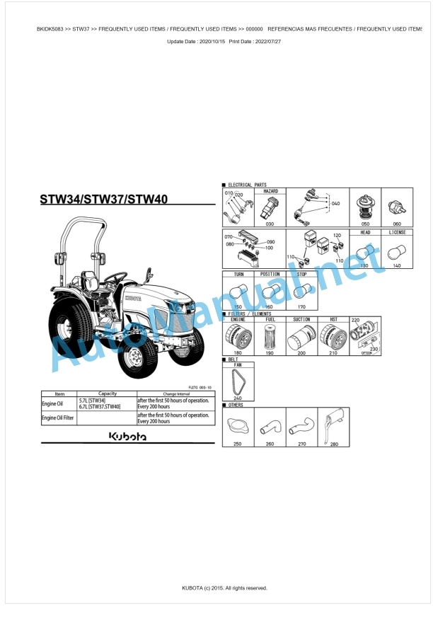 Kubota STW34, STW37, STW40 Parts Manual PDF BKIDK5083 1 Kubota STW34, STW37, STW40 Parts Manual PDF BKIDK5083