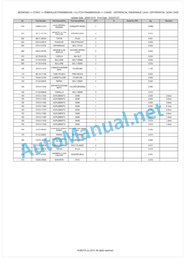 Kubota STW34, STW37, STW40 Parts Manual PDF BKIDK5083 3 Kubota STW34, STW37, STW40 Parts Manual PDF BKIDK5083-3