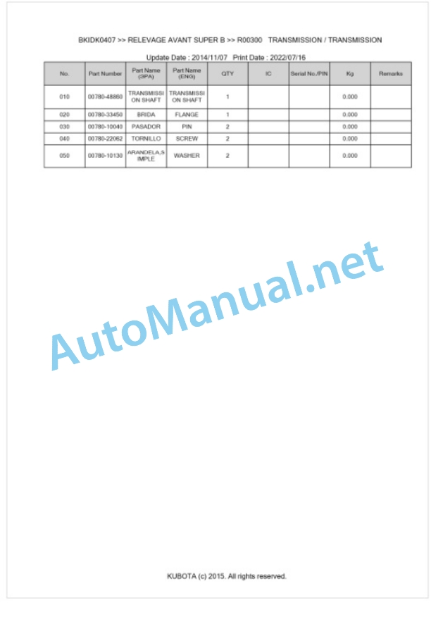 Kubota Super B Relevage Avant Parts Manual PDF BKIDK0407 4 Kubota Super B Relevage Avant Parts Manual PDF BKIDK0407-4