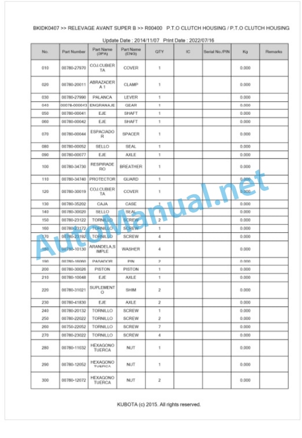 Kubota Super B Relevage Avant Parts Manual PDF BKIDK0407 5 Kubota Super B Relevage Avant Parts Manual PDF BKIDK0407-5