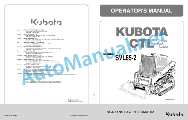Kubota SVL65-2 Compact Track Loader Operators Manual PDF