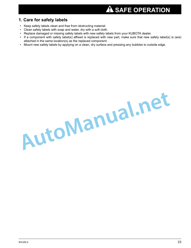 Alternative view of Kubota SVL65-2 Compact Track Loader Operators Manual PDF