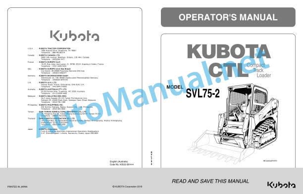 Kubota SVL75-2 Compact Track Loader Operators Manual PDF